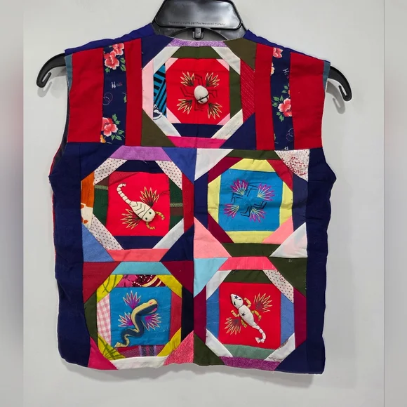 Vintage 80's Chinese Folk Art Vests Patchwork Embroidered Animals Handmade Kids - Picture 3 of 7